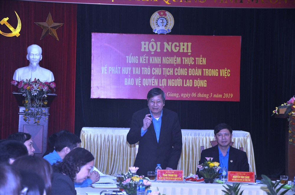 Phó Chủ tịch Thường trực Tổng LĐLĐVN Trần Thanh Hải phát biểu tại Hội nghị. Ảnh: Quế Chi 