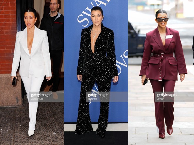 Chị của Kim Kardashian có bộ sưu tập suit từ gam trắng, đen cơ bản đến xanh, đỏ nổi bật. Không chỉ áp dụng các kiểu dáng cách điệu, sự khác biệt trên trang phục của ngôi sao người Mỹ còn đến từ cách “chơi” họa tiết như chấm bi, đính sequins lấp lánh. 