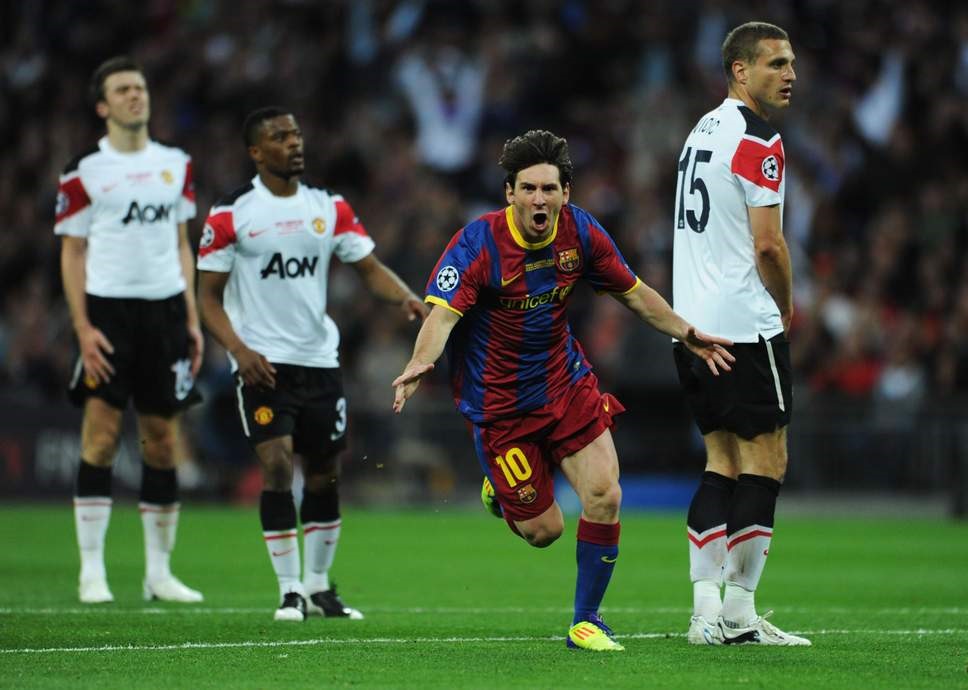 Messi từng 2 lần “xé lưới” MU tại chung kết Champions League. 