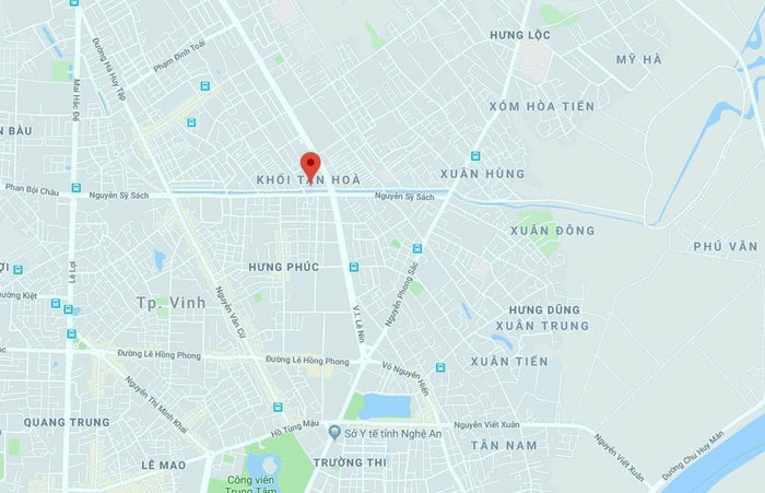 Đường Phùng Chí Kiên (TP Vinh, Nghệ An, chấm đỏ). Ảnh: Google Maps.