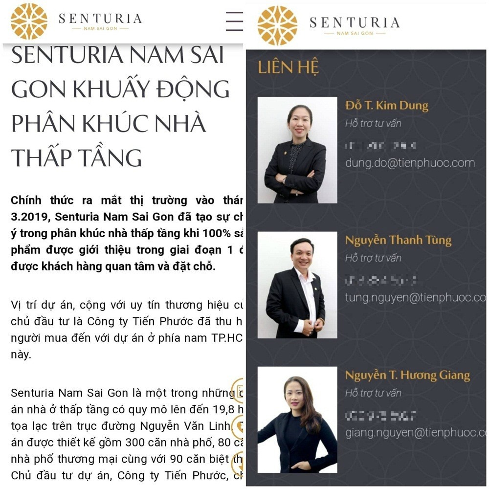 Thông tin giới thiệu chào bán dự án Senturia Nam Sài Gòn được đăng tải trên web.