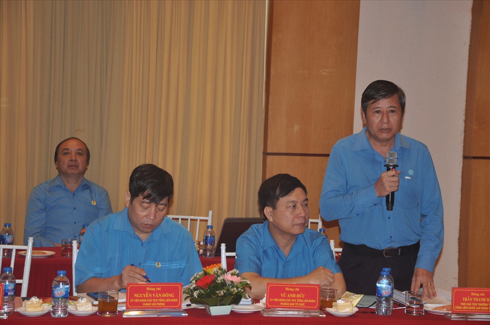 Đồng chí Trần Thanh Hải- Phó Chủ tịch Thường trực Tổng LĐLĐVN phát biểu tại buổi giám sát.