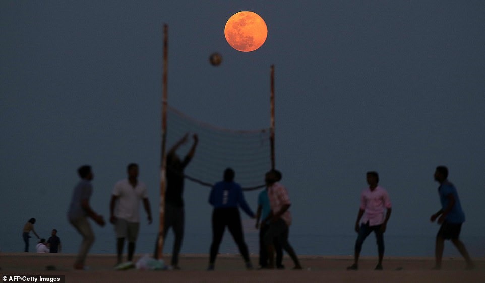 Để có thể chứng kiến trọn vẹn hiện tượng trăng hồng, các chuyên gia khuyên mọi người nên lựa chọn khu vực ít ánh điện vì như vậy bạn mới thấy rõ được ánh sáng của mặt trăng trong đêm. Trong ảnh, Mặt trăng quan sát tại Kuwait. Ảnh: AFP.