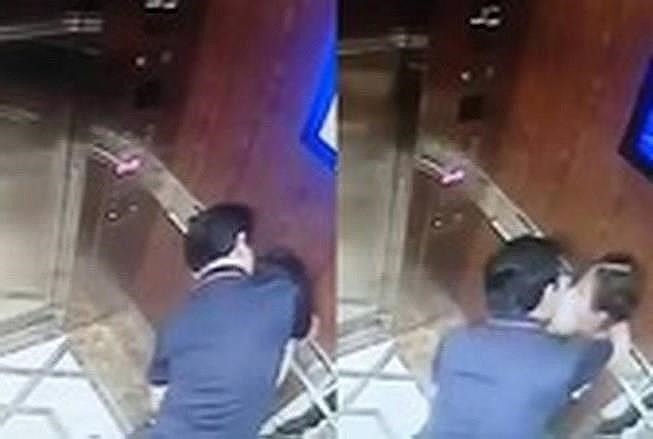 Camera ghi lại cảnh Nguyễn Hữu Linh sàm sỡ bé gái trong thang máy ở TPHCM.