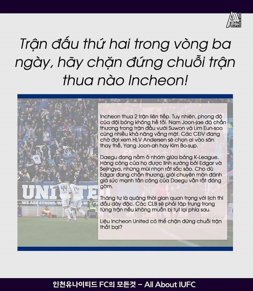 CĐV Incheon United muốn đội nhà chấm dứt chuỗi trận thua. Ảnh IUFC