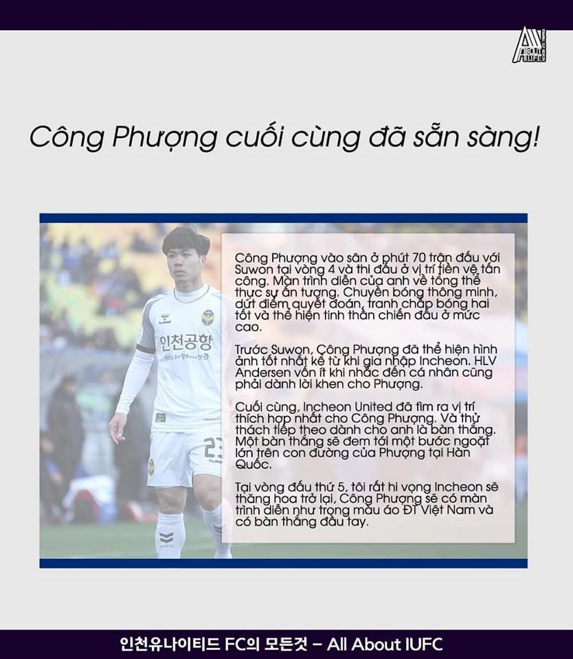Tiền đạo xứ Nghệ được kỳ vọng sẽ ghi bàn ở trận đấu với Daegu FC. Ảnh IUFC