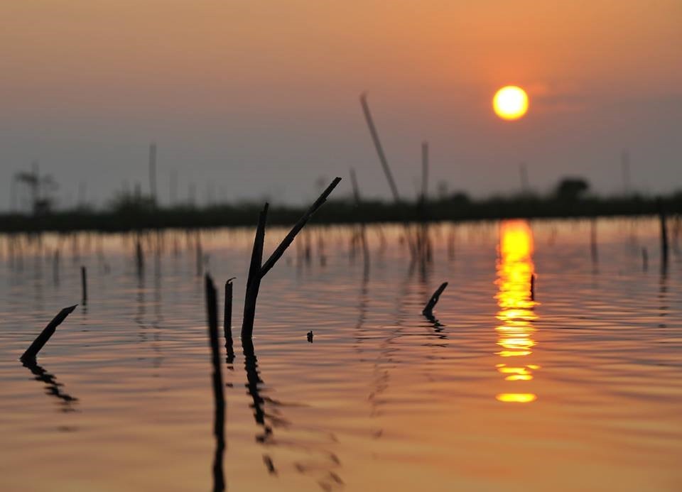 Phá Tam Giang khi hoàng hôn xuống.