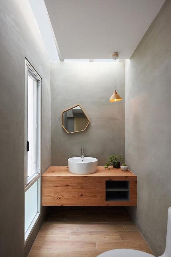 Nhà vệ sinh cũng sử dụng nội thất gỗ, đơn giản mà vẫn hiện đại.