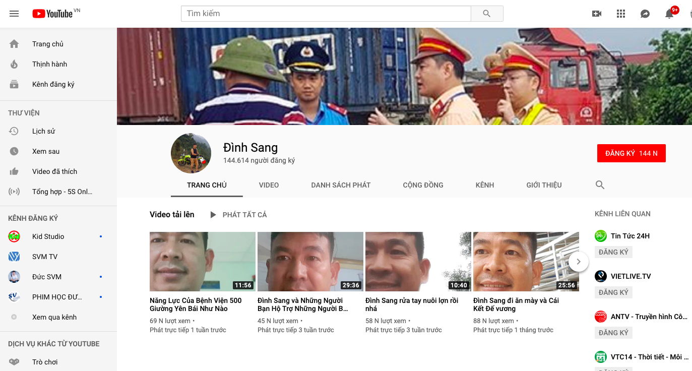 Kênh youtube của Sang chủ yếu đăng video liên quan đến lực lượng CSGT, thanh tra giao thông với mục đích không có tính xây dựng.