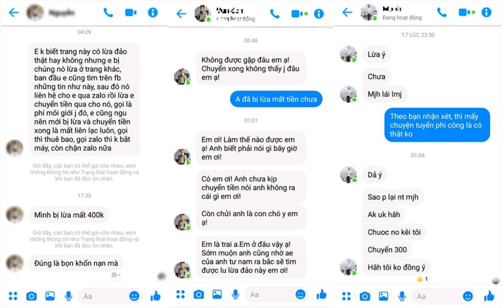 Một số tài khoản Facebook chia sẻ về việc bị lừa trong hành trình tuyển “phi công“.