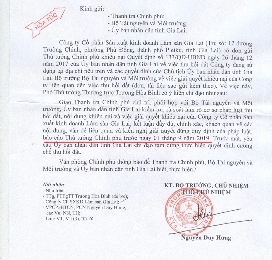 Văn bản chỉ đạo của Văn phòng Chính phủ về vụ việc. Ảnh Nam Phong