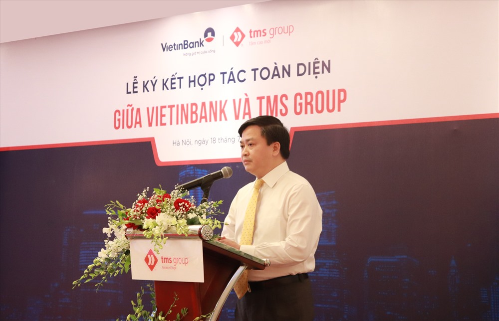 Ông Lê Đức Thọ - Bí thư Đảng ủy, Chủ tịch HĐQT VietinBank phát biểu tại lễ ký kết. Ảnh: TMS