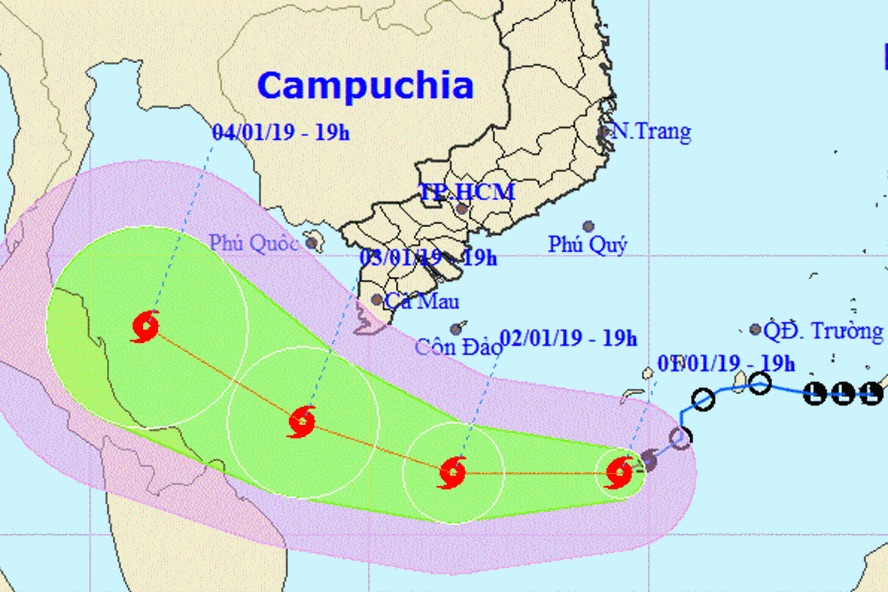Bão số 1 Pabuk tiến sát đất liền Nam Bộ