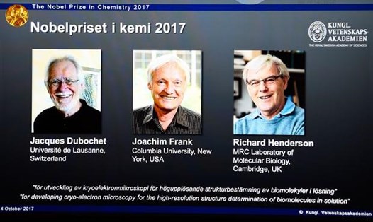 Các nhà khoa học Jacques Dubochet, Joachim Frank và Richard Henderson, người đoạt giải Nobel hóa học 2017. Ảnh: AFP/Getty Images