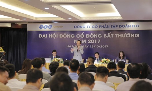 Ông Trịnh Văn Quyết, Chủ tịch Hội đồng quản trị phát biểu trong đại hội. Ảnh: P.V
