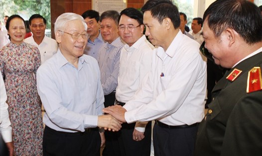 Tổng Bí thư Nguyễn Phú Trọng tại buổi làm việc với TP.Hải Phòng. Ảnh: TTXVN