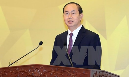 Chủ tịch Nước Trần Đại Quang dự và phát biểu tại Lễ tổng kết Năm APEC Việt Nam 2017. Ảnh: TTXVN