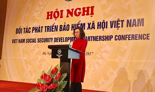 Thứ trưởng, Tổng Giám đốc BHXH Việt Nam Nguyễn Thị Minh phát biểu khai mạc hội nghị. Ảnh: H.A