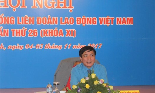 Chủ tịch Tổng LĐLĐ Việt Nam Bùi Văn Cường phát biểu khai mạc hội nghị. Ảnh: Nguyễn Hùng