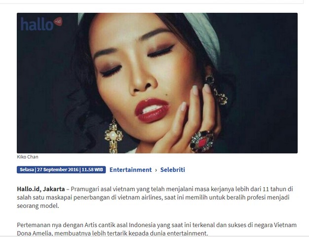 Kiko Chan trên báo nước ngoài. Ảnh: M.N