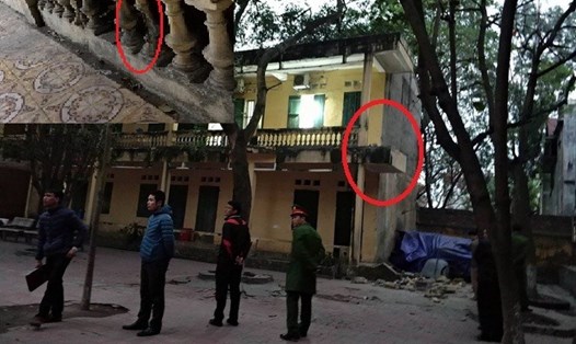 Hiện trường vụ sập lan can trường tiểu học Văn Môn, huyện Yên Phong.