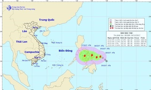Áp thấp nhiệt đới đã mạnh lên thành bão Kaitak, áp sát Biển Đông. Ảnh: NCHMF