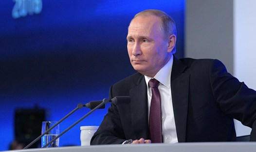 Tổng thống Nga Vladimir Putin tổ chức họp báo thường niên. Ảnh: Sputnik