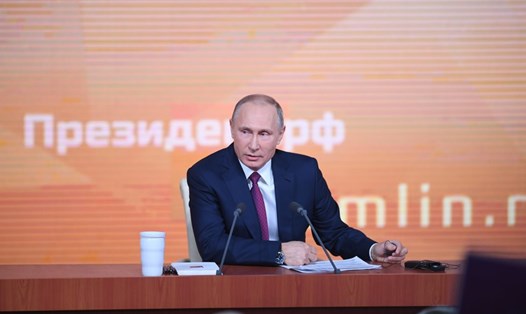 Tổng thống Vladimir Putin tại cuộc họp báo thường niên ngày 14.12. Ảnh: Sputnik