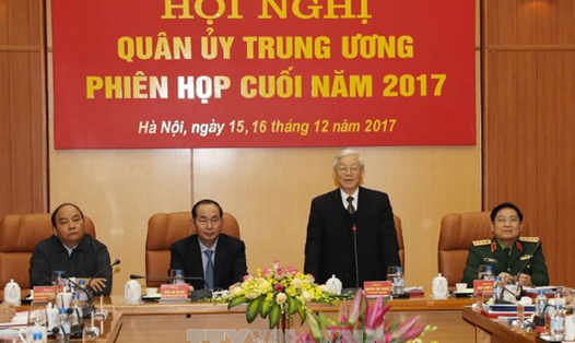 Tổng Bí thư Nguyễn Phú Trọng chủ trì Hội nghị Quân ủy Trung ương. Ảnh: TTXVN