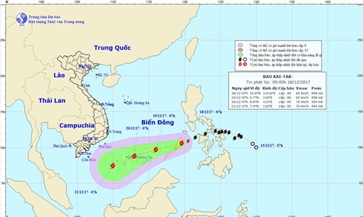 Hướng di chuyển của cơn bão số 15. Ảnh: Trung tâm Dự báo Khí tượng Thủy văn trung ương.