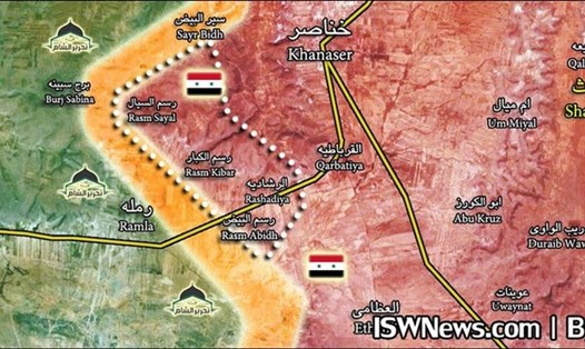 Bản đồ các thị trấn được quân đội Syria giải phóng ngày 17.12. Ảnh: Almasdar News
