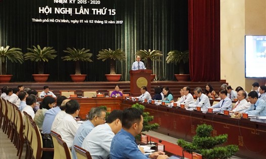 Bí thư Thành ủy TPHCM Nguyễn Thiện Nhân phát biểu bế mạc Hội nghị lần thứ 15 Ban Chấp hành Đảng bộ TPHCM khóa X nhiệm kỳ 2016-2021.  Ảnh: M.Q 