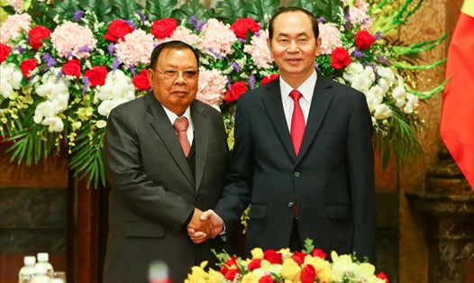Chủ tịch Nước Trần Đại Quang hội kiến với Tổng Bí thư, Chủ tịch Nước Lào Bounnhang Vorachith. Ảnh: Sơn Tùng