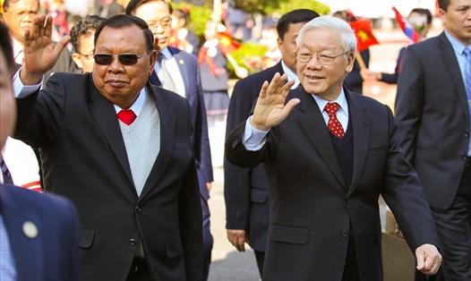 Tổng Bí thư Nguyễn Phú Trọng và Tổng Bí thư, Chủ tịch Nước Lào Bounnhang Volachith. Ảnh: Sơn Tùng