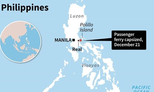 Vị trí xảy ra vụ chìm phà ở Philippines. Ảnh: AFP