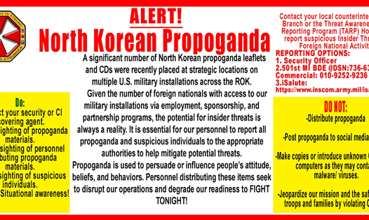 Cảnh báo của các lực lượng Mỹ tại Hàn Quốc. Ảnh: Sputnik
