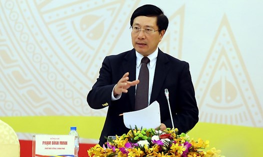 Phó Thủ tướng Phạm Bình Minh phát biểu chỉ đạo tại Hội nghị các Trụ cột Cộng đồng ASEAN nhân kỷ niệm 50 năm ASEAN, ngày 26.12. Ảnh: VBC
