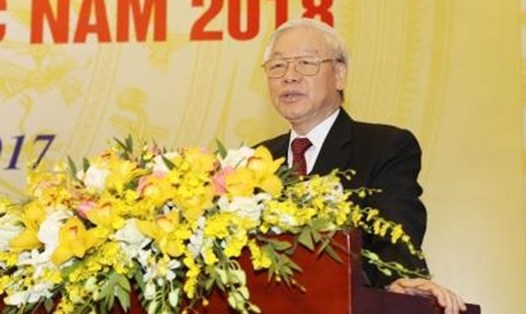 Tổng Bí thư Nguyễn Phú Trọng phát biểu tại Hội nghị trực tuyến cuối năm của Chính phủ với lãnh đạo các tỉnh, thành phố. Ảnh: TTXVN