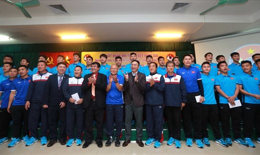 Các cầu thủ U23 Việt Nam tại lễ xuất quân dự VCK U23 Châu Á. Ảnh: H.D