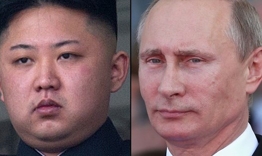 Tổng thống Nga Vladimir Putin và nhà lãnh đạo Triều Tiên Kim Jong-un. Ảnh ghép của CNN