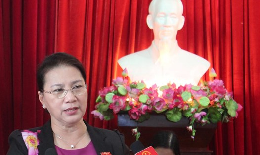 Chủ tịch Quốc hội Nguyễn Thị Kim Ngân phát biểu tại buổi tiếp xúc cử tri (ảnh: Tr.L)