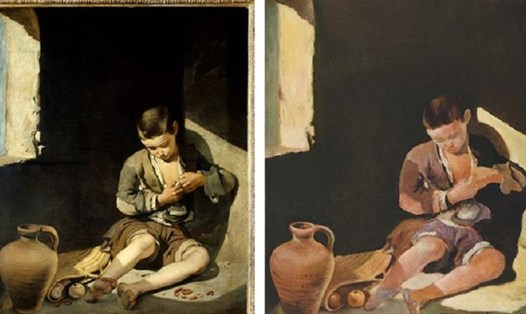 Bức tranh The young beggar thật (trái) và tranh giả, mạo danh Tô Ngọc Vân (phải). Ảnh: New York Times.