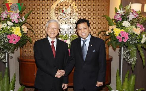 Tổng Bí thư Nguyễn Phú Trọng hội kiến với Chủ tịch Hội đồng Đại biểu Nhân dân (Hạ viện) Indonesia - Setya Novanto. Ảnh: VOV