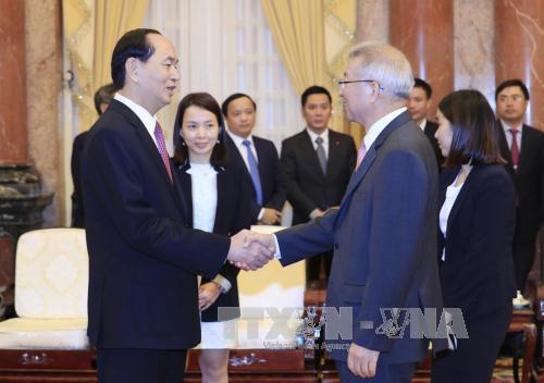 Chủ tịch nước Trần Đại Quang tiếp Ngài Chánh án Yang Sung-tae và Đoàn đại biểu cấp cao Tòa án tối cao Hàn Quốc. Ảnh: TTXVN