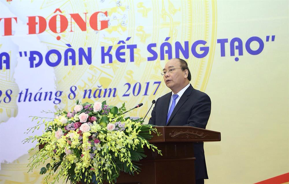 Thủ tướng Chính phủ Nguyễn Xuân Phúc phát biểu lễ công bố Sách vàng Sáng tạo Việt Nam năm 2017.Ảnh: P.V