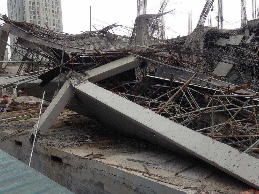 Hiện trường vụ sập công trình trường mầm non đang xây dựng. Ảnh: HT