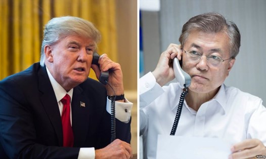 Tổng thống Mỹ Donald Trump và Tổng thống Hàn Quốc Moon Jae-in có cuộc điện đàm ngày 10.1. Ảnh: Yonhap