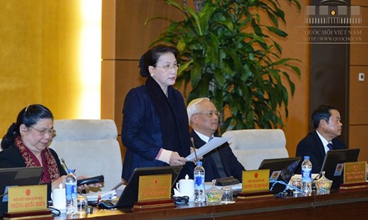 Chủ tịch Quốc hội Nguyễn Thị Kim Ngân phát biểu tại phiên họp.Ảnh: Q.H