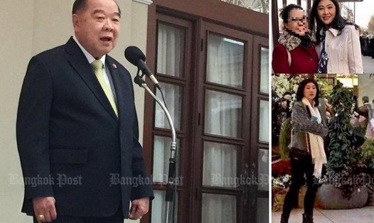 Phó Thủ tướng Thái Lan Prawit Wongsuwon và hai bức ảnh của cựu Thủ tướng Yingluck Shinawatra. Ảnh: Bangkok Post
