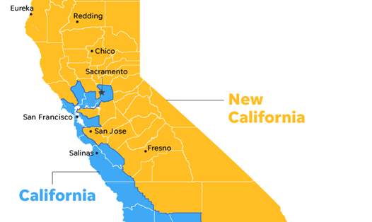 Mô hình tách bang New California (màu vàng). Ảnh: New California/USA Today